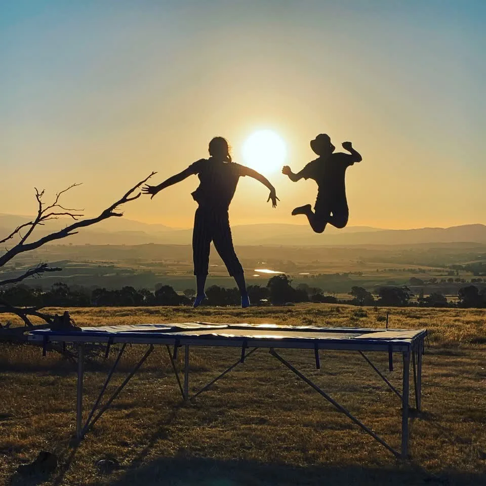 Sunset over an in-ground Mr Trampoline